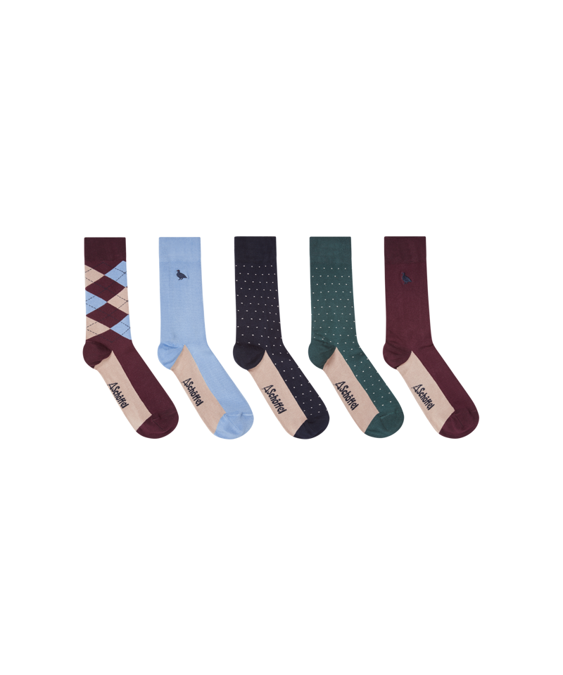 Schoffel Bamboo 5 Sock Gift Set 7-11 - Argyle Pattern Mix