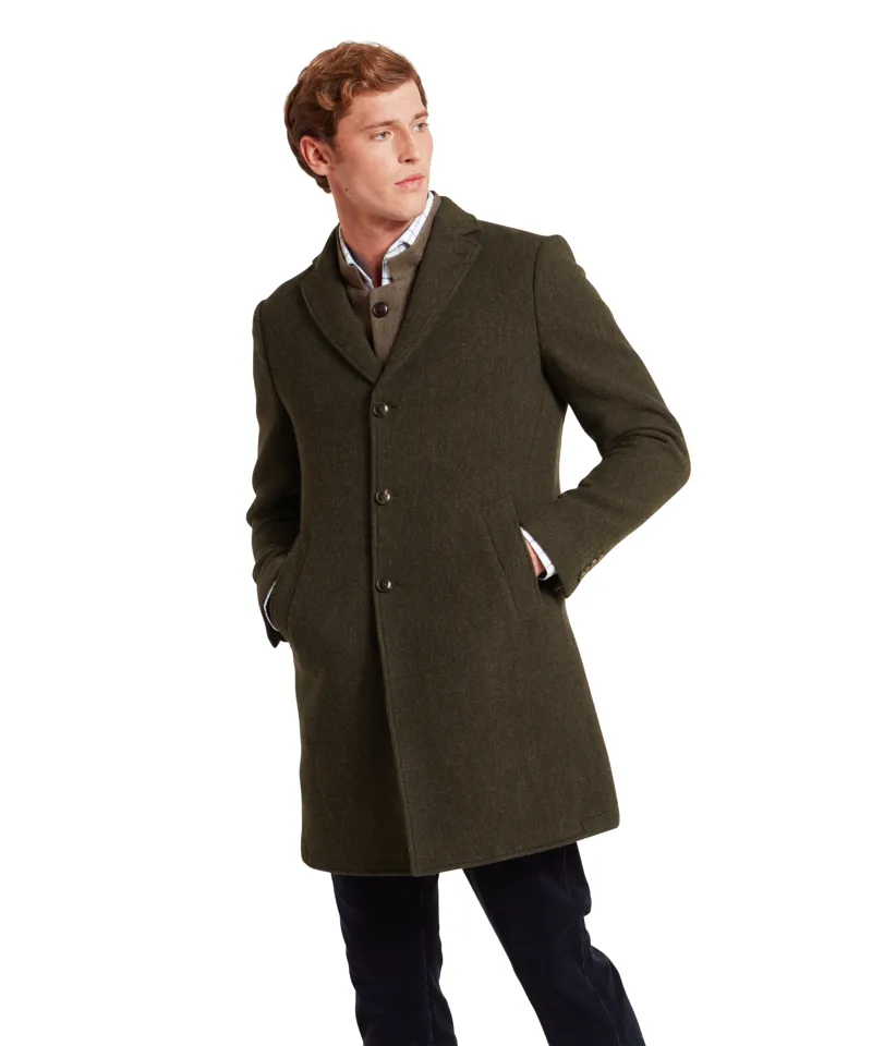 Schoffel Banchory Tweed Coat - Dark Olive Herringbone-1