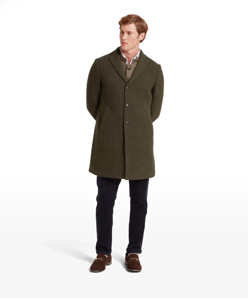Schoffel Banchory Tweed Coat - Dark Olive Herringbone-2
