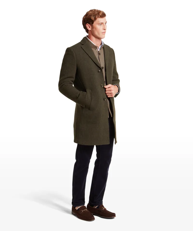 Schoffel Banchory Tweed Coat - Dark Olive Herringbone-3
