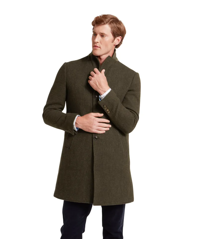 Schoffel Banchory Tweed Coat - Dark Olive Herringbone-6