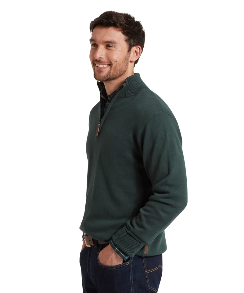 Schoffel Calton Cotton Cashmere 1/4 Zip Jumper - Botanical Green-2