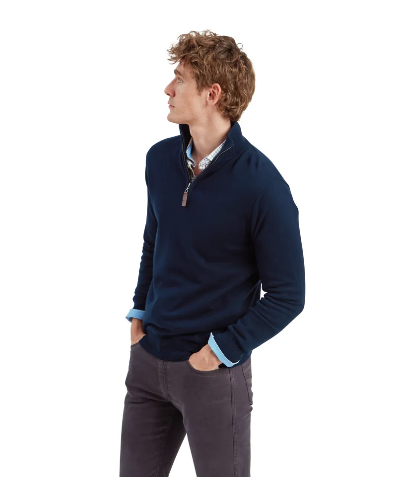 Schoffel Calton Cotton Cashmere 1/4 Zip Jumper - Navy-3