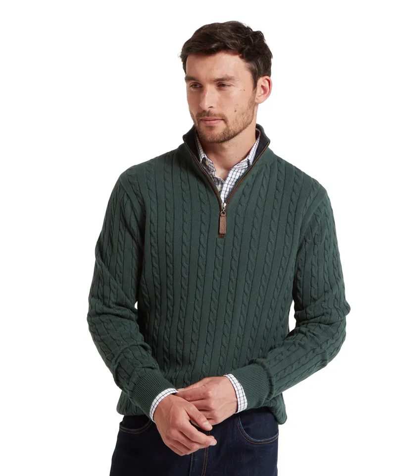 Schoffel Calton Cotton Cashmere Cable 1/4 Zip Jumper - Botanical Green-2