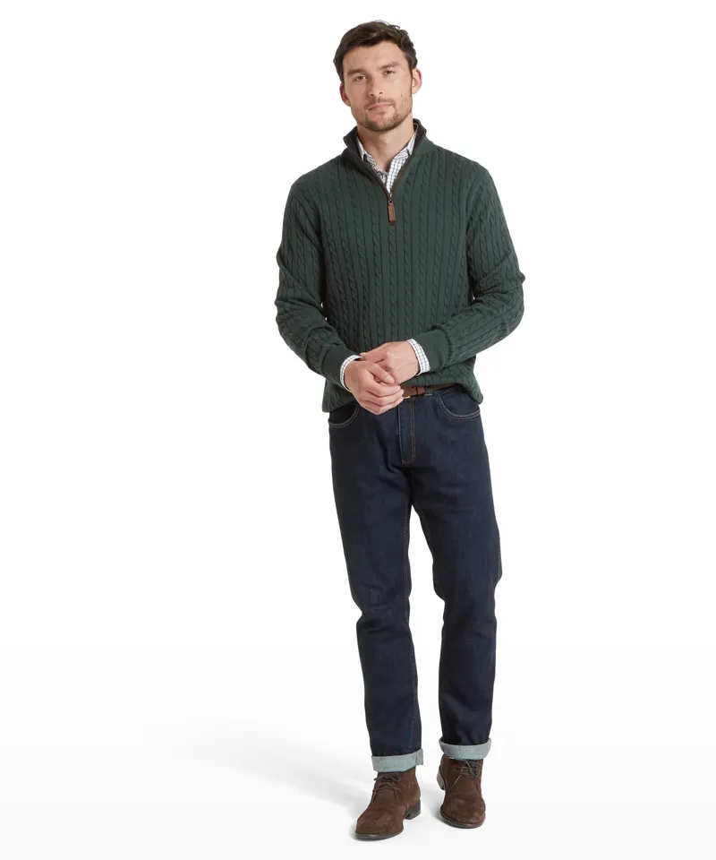 Schoffel Calton Cotton Cashmere Cable 1/4 Zip Jumper - Botanical Green-1