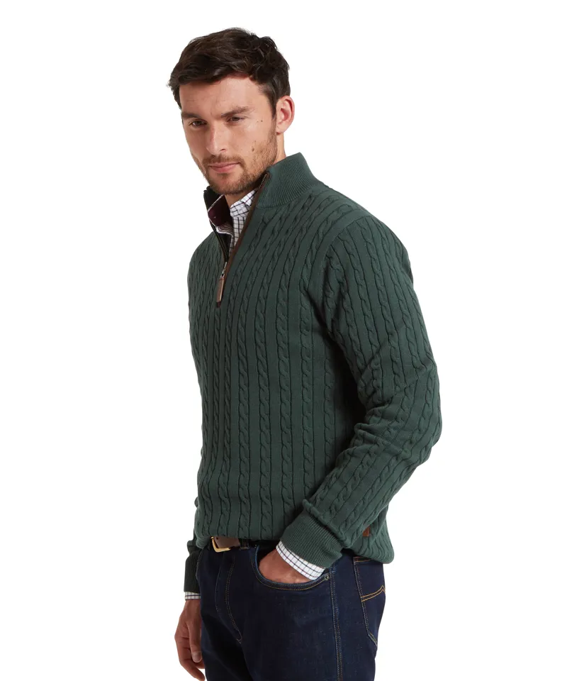 Schoffel Calton Cotton Cashmere Cable 1/4 Zip Jumper - Botanical Green-4