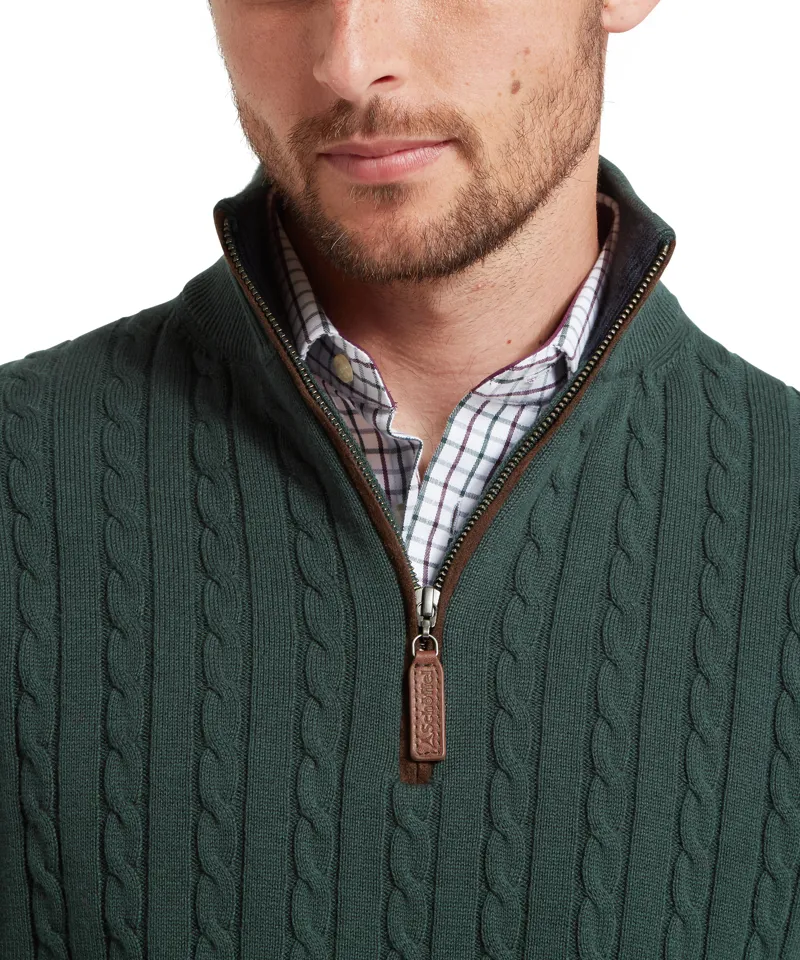 Schoffel Calton Cotton Cashmere Cable 1/4 Zip Jumper - Botanical Green-5
