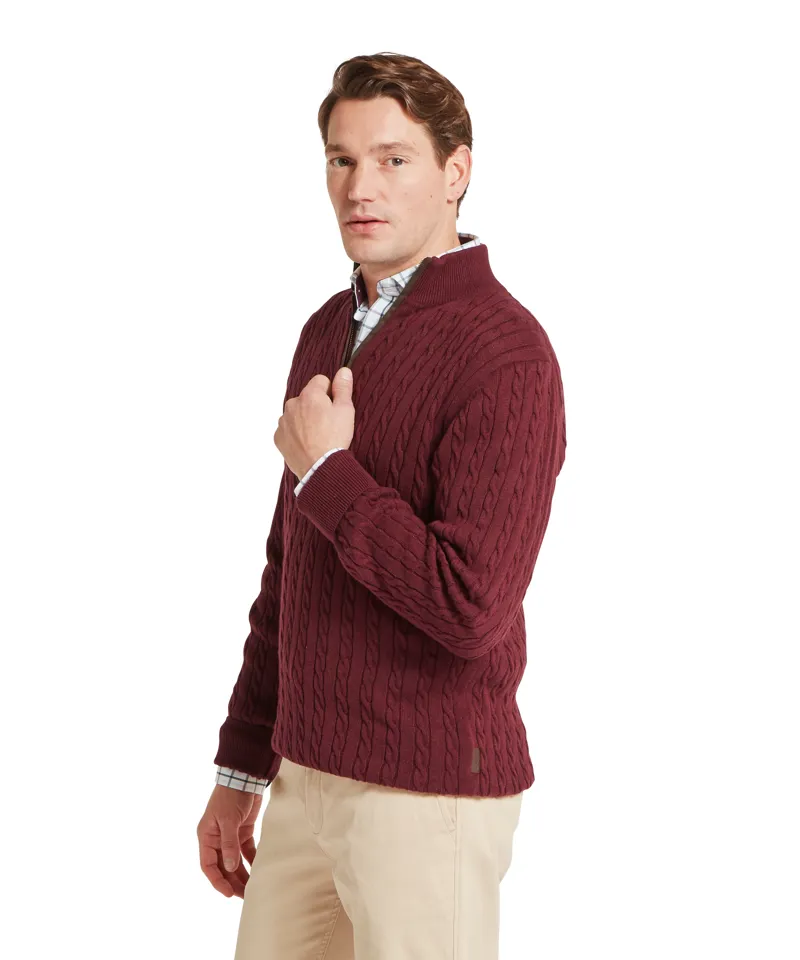 Schoffel Calton Cotton Cashmere Cable 1/4 Zip Jumper - Burgandy-1