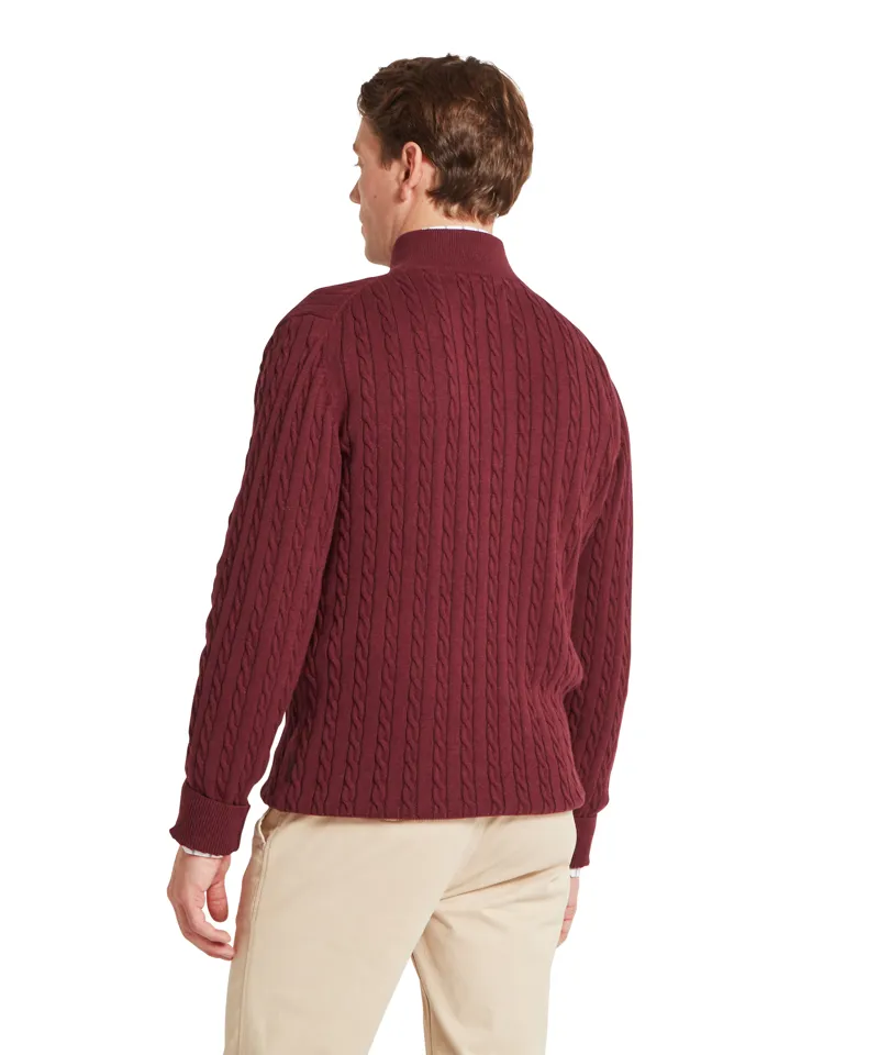 Schoffel Calton Cotton Cashmere Cable 1/4 Zip Jumper - Burgandy-5