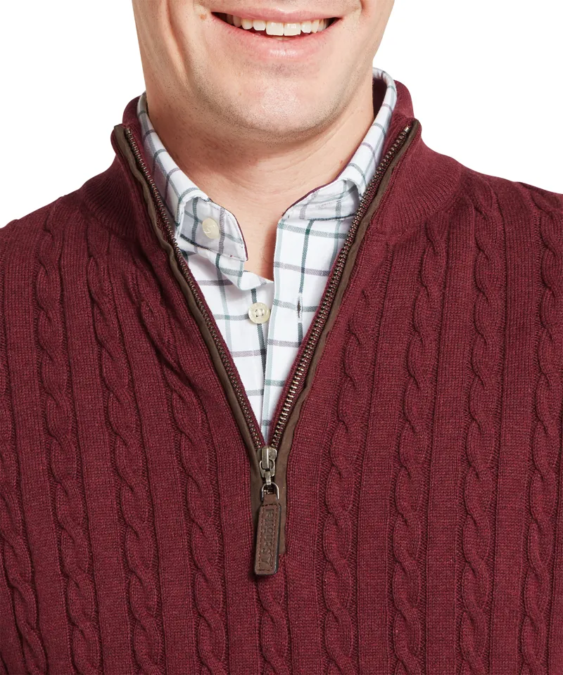 Schoffel Calton Cotton Cashmere Cable 1/4 Zip Jumper - Burgandy-4