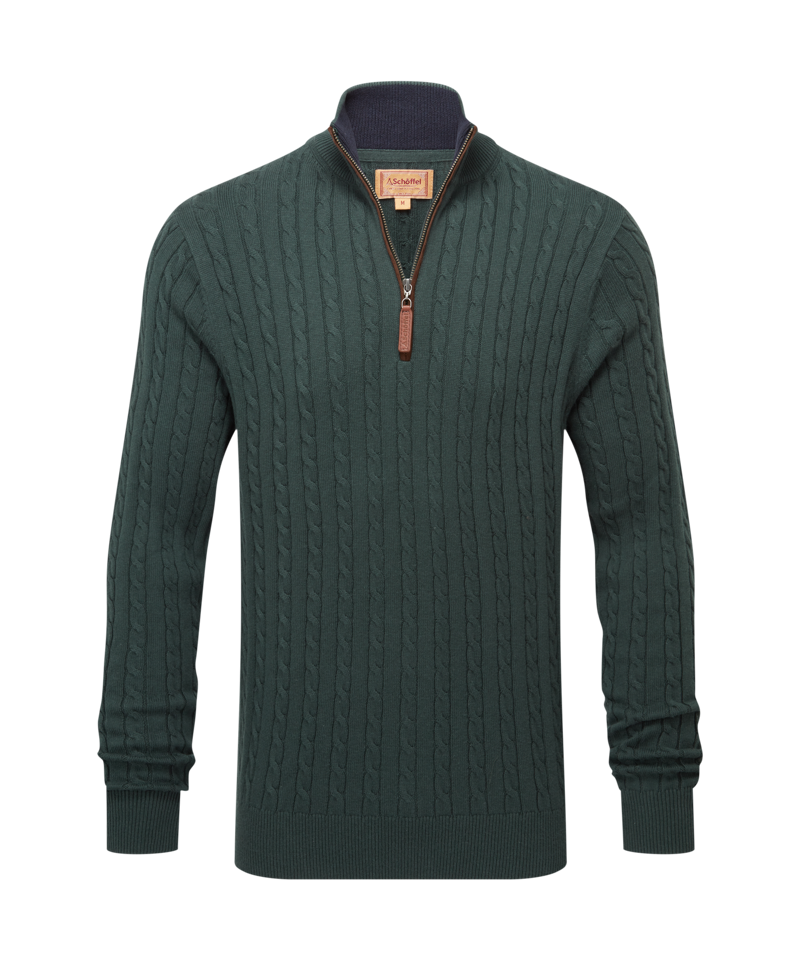Schoffel Calton Cotton Cashmere Cable 1/4 Zip Jumper - Botanical Green