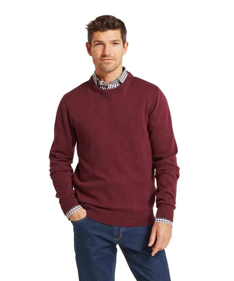 Schoffel Calton Cotton Cashmere Crew Jumper - Burgandy-1