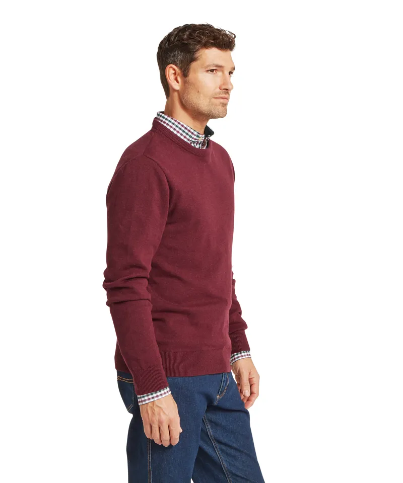 Schoffel Calton Cotton Cashmere Crew Jumper - Burgandy-3