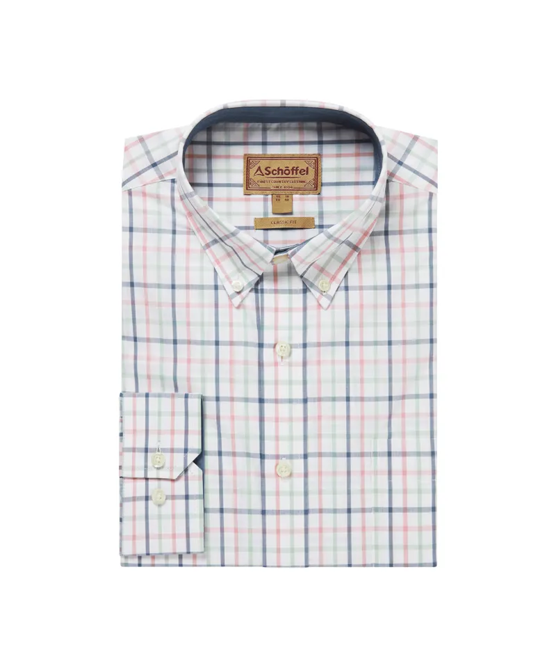 Schoffel Holkham Classic Shirt - Dark Pigeon Blue/Mauve Red
