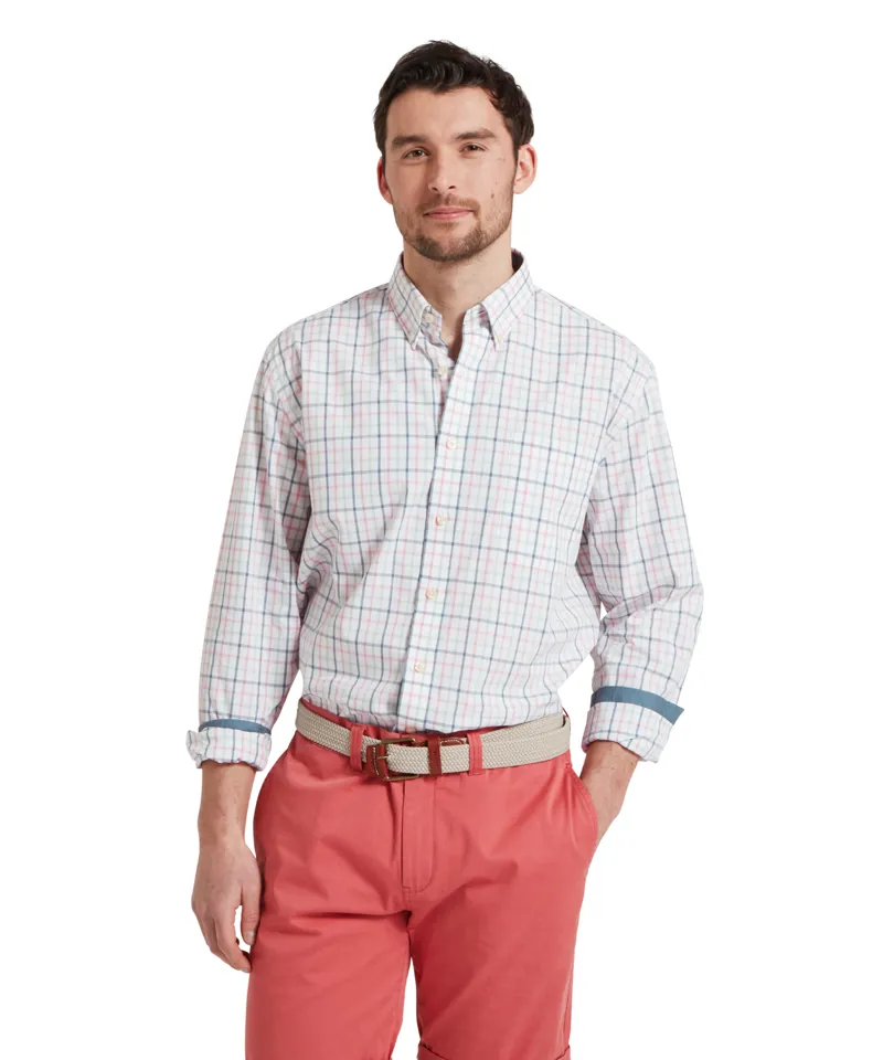Schoffel Holkham Classic Shirt - Dark Pigeon Blue/Mauve Red-1