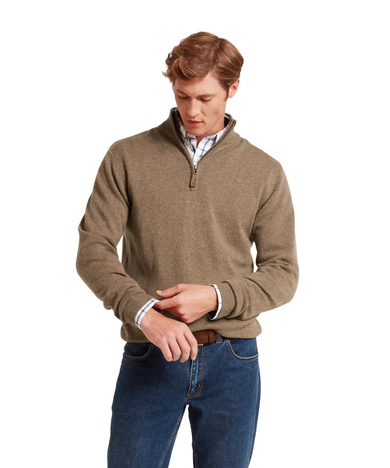 Schoffel Lewis Lambswool 1/4 Zip Jumper - Mushroom-3
