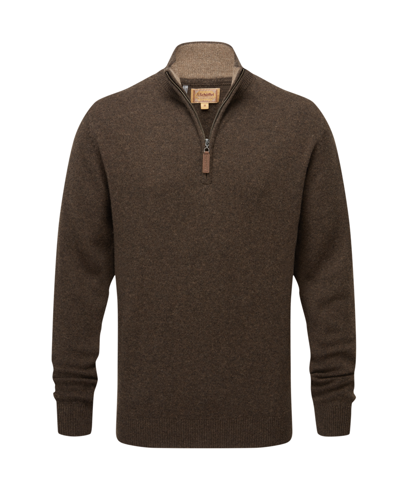 Schoffel Lewis Lambswool 1/4 Zip Jumper - Chocolate