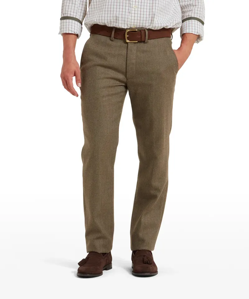 Schoffel Ross Tweed Trousers - Loden Green Herringbone Tweed-1