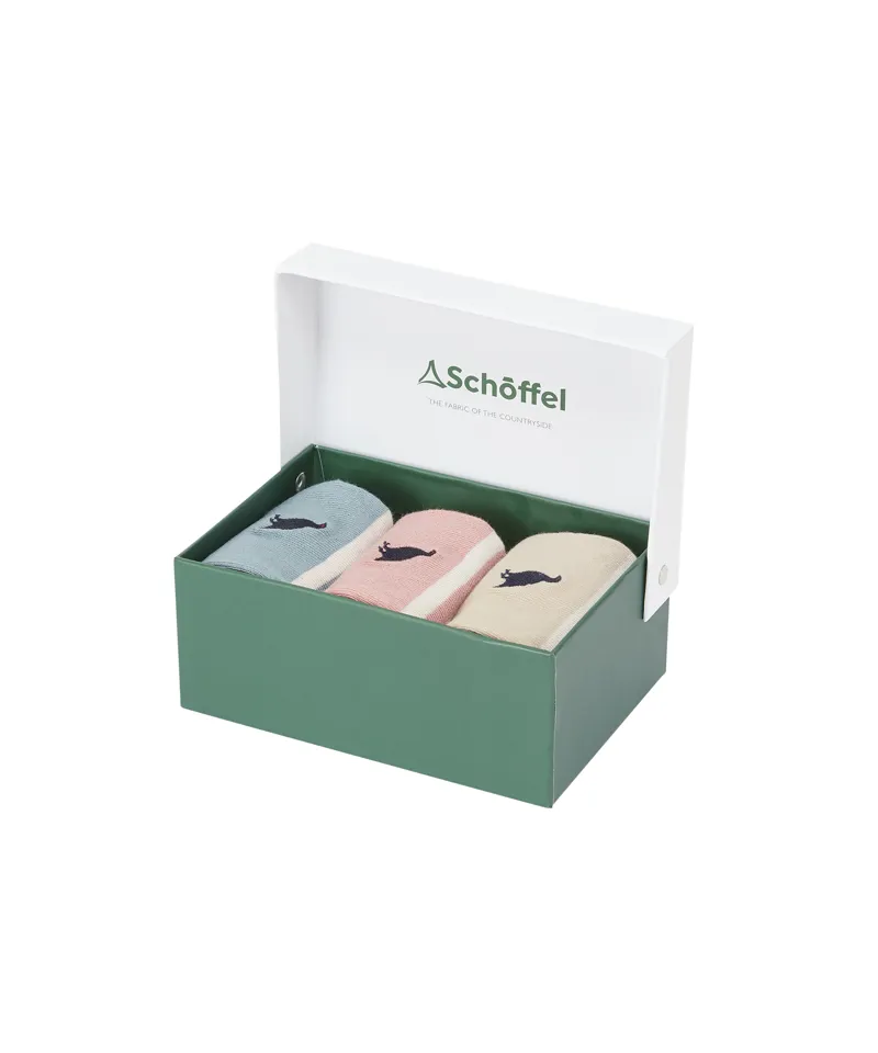 Schoffel Women's Bamboo 3 Sock Gift Set Size 4-7- Ptarmigan Stripe-1