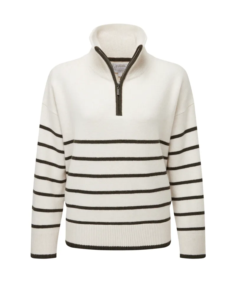 Schoffel Sandsend 1/4 Zip Jumper - Soft White/Loden