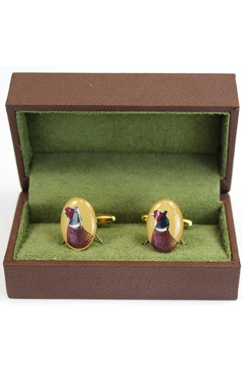 Soprano Pheasant Head Gold Country Cufflinks