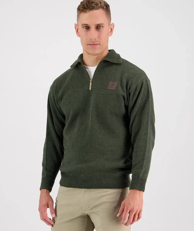 Swanndri Mariner Zip Neck Sweater - Olive-1