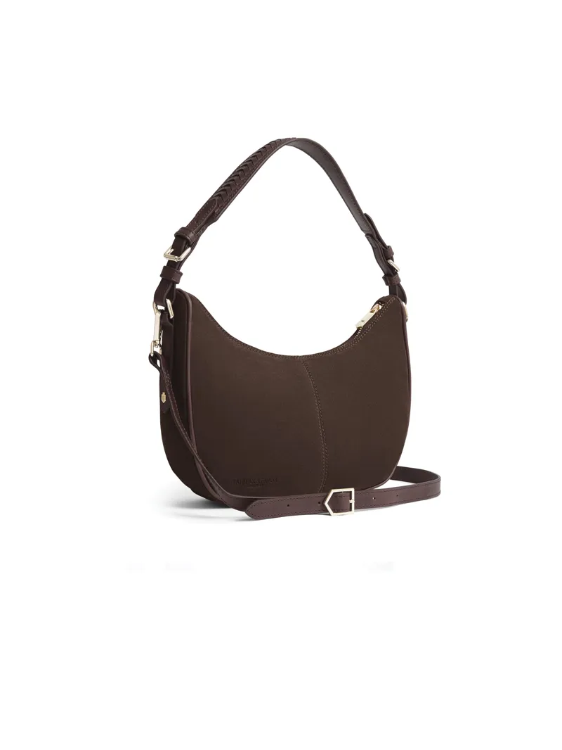 Fairfax and Favor Tetbury Crescent Bag Chocolate Suede-4