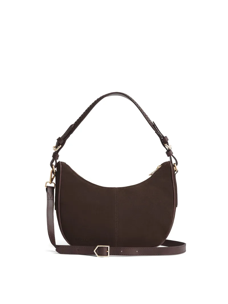 Fairfax and Favor Tetbury Crescent Bag Chocolate Suede-1