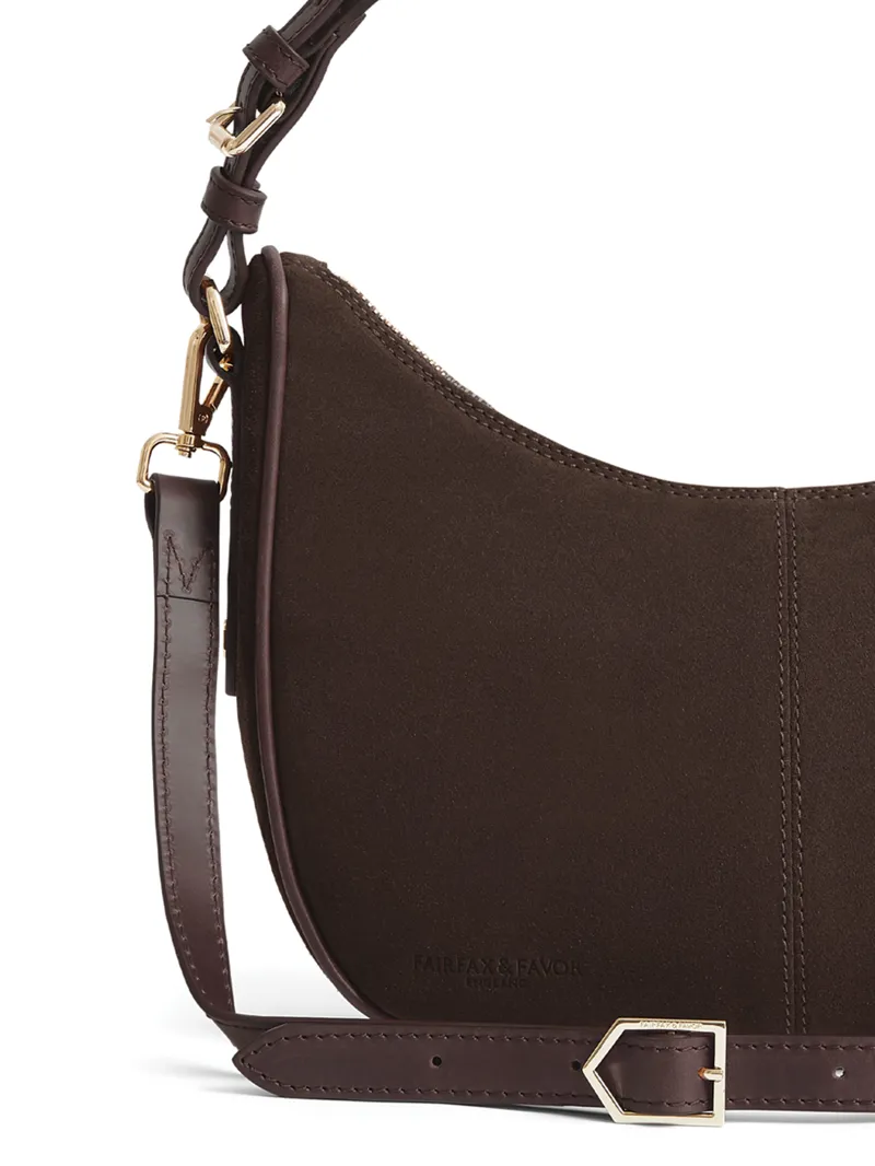 Fairfax and Favor Tetbury Crescent Bag Chocolate Suede-5