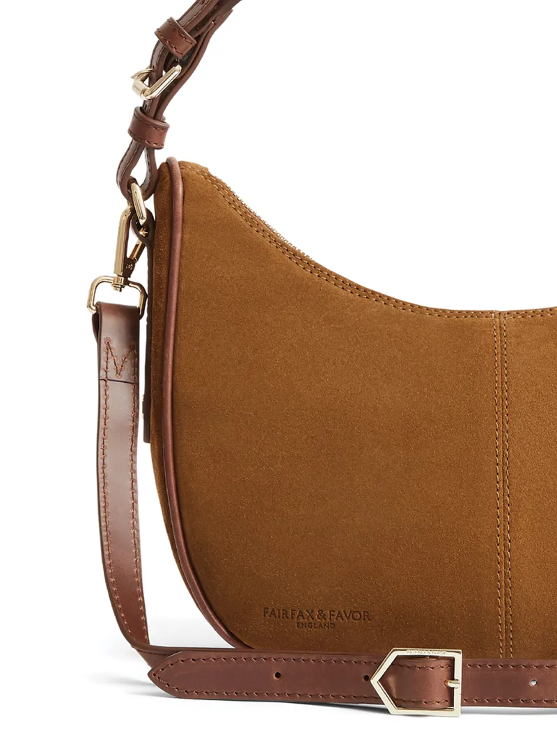 Fairfax and Favor Tetbury Crescent Bag Tan Suede-2