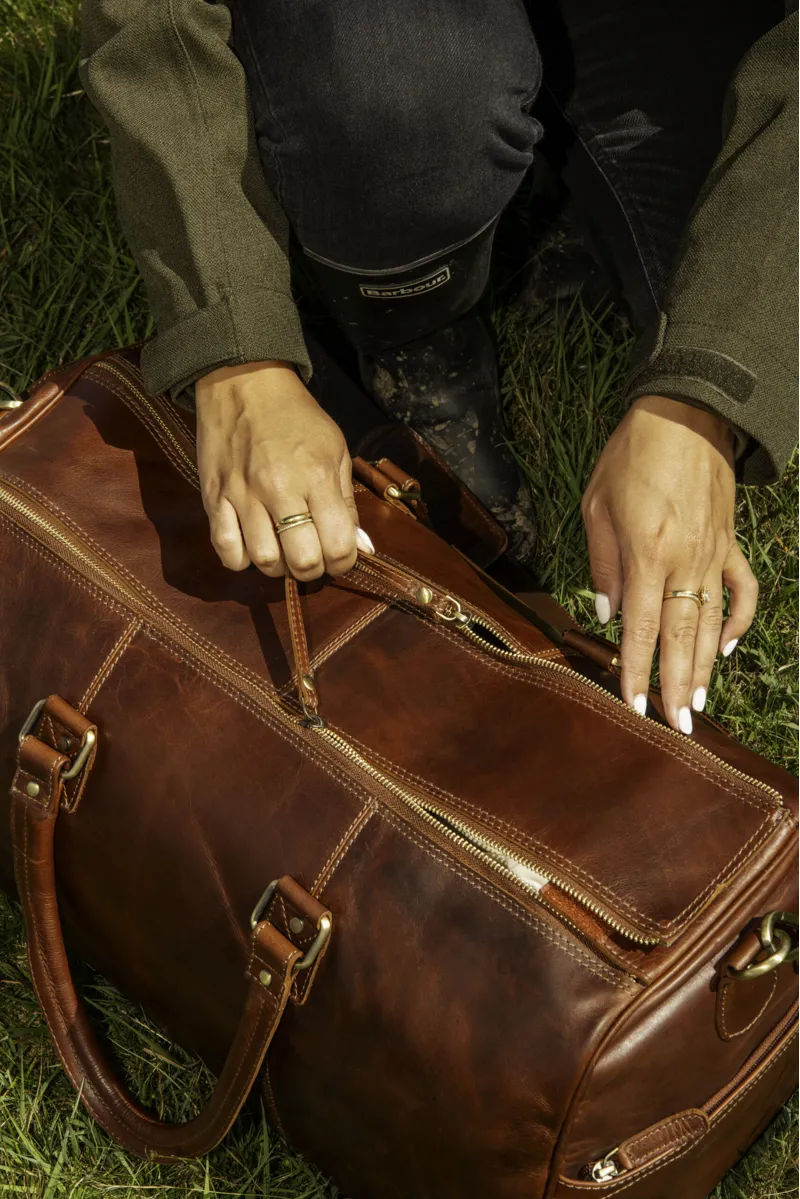 Teales Chestnut Leather Weekend Bag-3