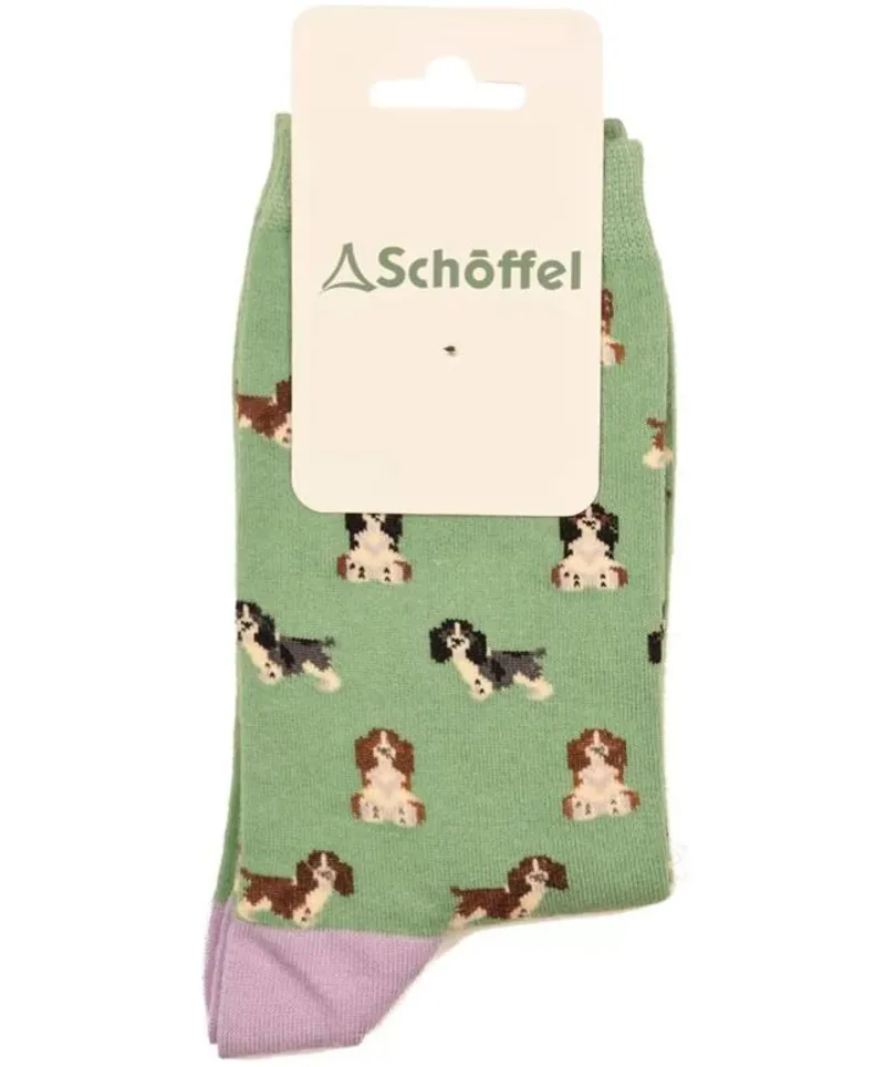 Schoffel Ladies Single Cotton Sock Green Spaniel